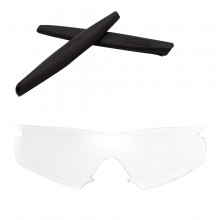 Walleva Clear Replacement Lenses and Black Earsocks for Oakley M Frame Hybrid Sunglasses
